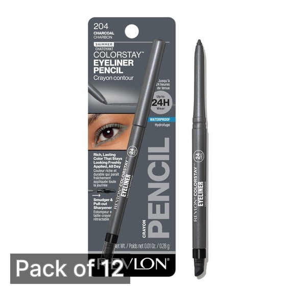 Revlon Colorstay Eyeliner Pencil, Waterproof, 204-Charcoal, 0.01 oz (Pack of 12)