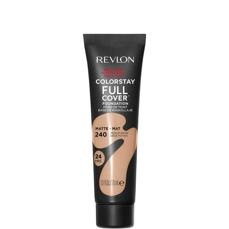 Revlon ColorStay Full Cover Matte Foundation, Heat & Sweat Resistant Lightweight Face Makeup, Medium Beige (240), oz