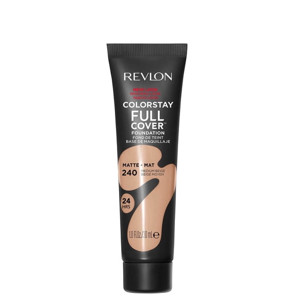 Revlon ColorStay Full Cover Matte Foundation, Heat & Sweat Resistant Lightweight Face Makeup, Medium Beige (240), oz