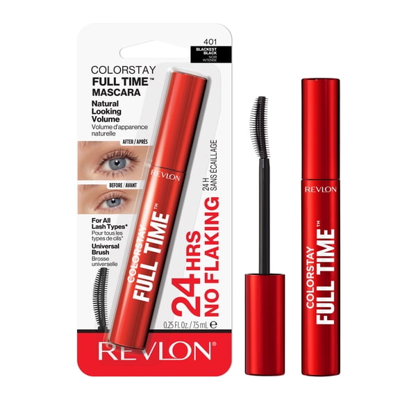 Revlon ColorStay Full Time Mascara, Buildable Volume, 401 Blackest Black, 0.25 fl oz