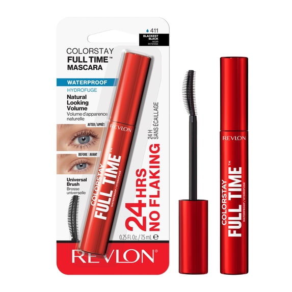 Revlon ColorStay Full Time Waterproof Mascara, Volumizing, 411 Blackest Black, Waterproof, 0.25 fl oz