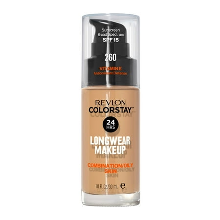 Revlon ColorStay Liquid Foundation Makeup, Matte Finish, Combination/Oily Skin, SPF 15, 260 Light Honey, 1 fl oz