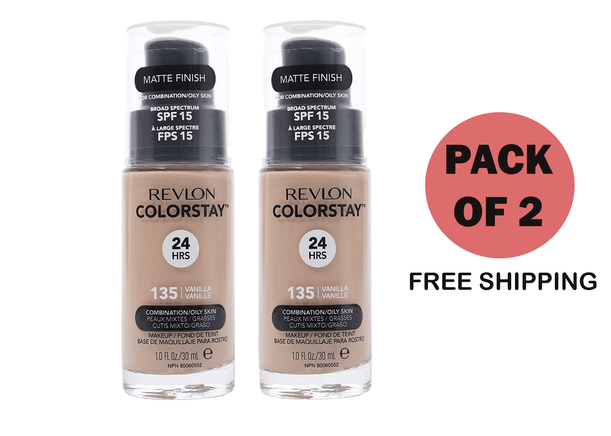 Revlon ColorStay Liquid Foundation for Combination/Oily Skin SPF 15 (PACK OF 2) COLOR 135