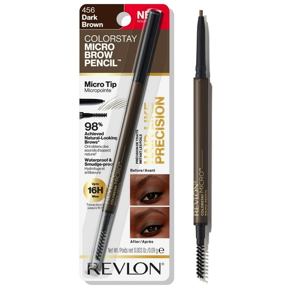 Revlon ColorStay Micro Waterproof and Long Wearing Eyebrow Pencil, 456 Dark Brown, 0.003 oz