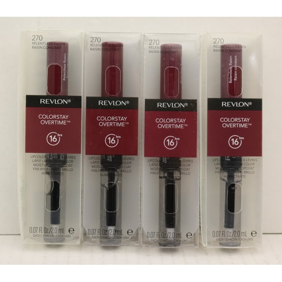 Revlon ColorStay Overtime Lipcolor, Relentless Raisin 270, 0.07 fl oz (4 Pack) (Bundle)