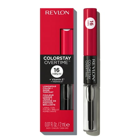Revlon ColorStay Overtime Longwearing Gloss Lipstick with Vitamin E, 040 Forever Scarlet, 0.07 fl oz