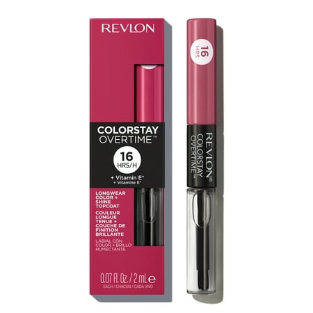 Revlon ColorStay Overtime Longwearing Gloss Lipstick with Vitamin E, 220 Unlimited Mulberry, 0.07 fl oz