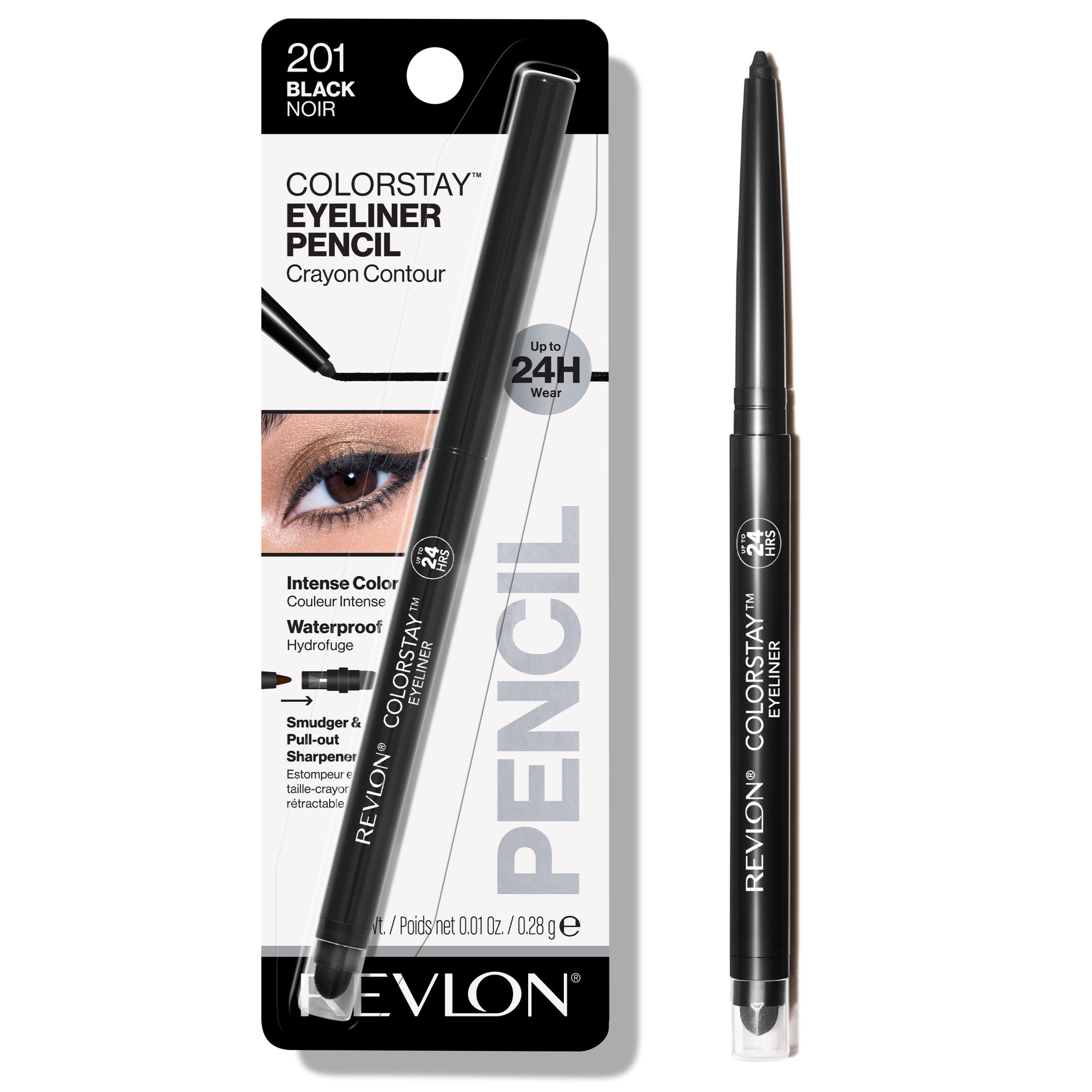 Revlon ColorStay Waterproof Eyeliner Pencil, 24HR Wear, Built-in Sharpener, 201 Black, 0.01 oz - image 1 of 9