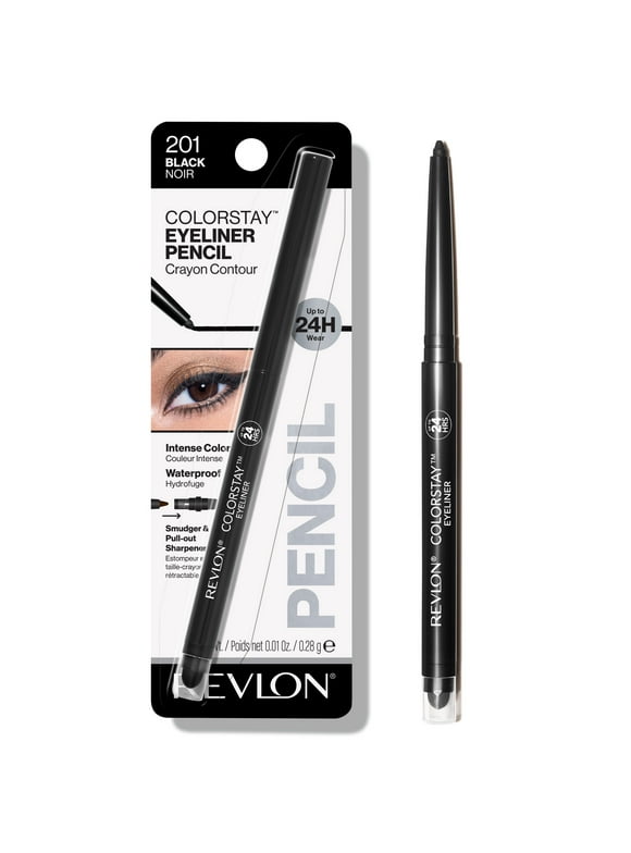 Revlon ColorStay Waterproof Eyeliner Pencil, 24HR Wear, Built-in Sharpener, 201 Black, 0.01 oz