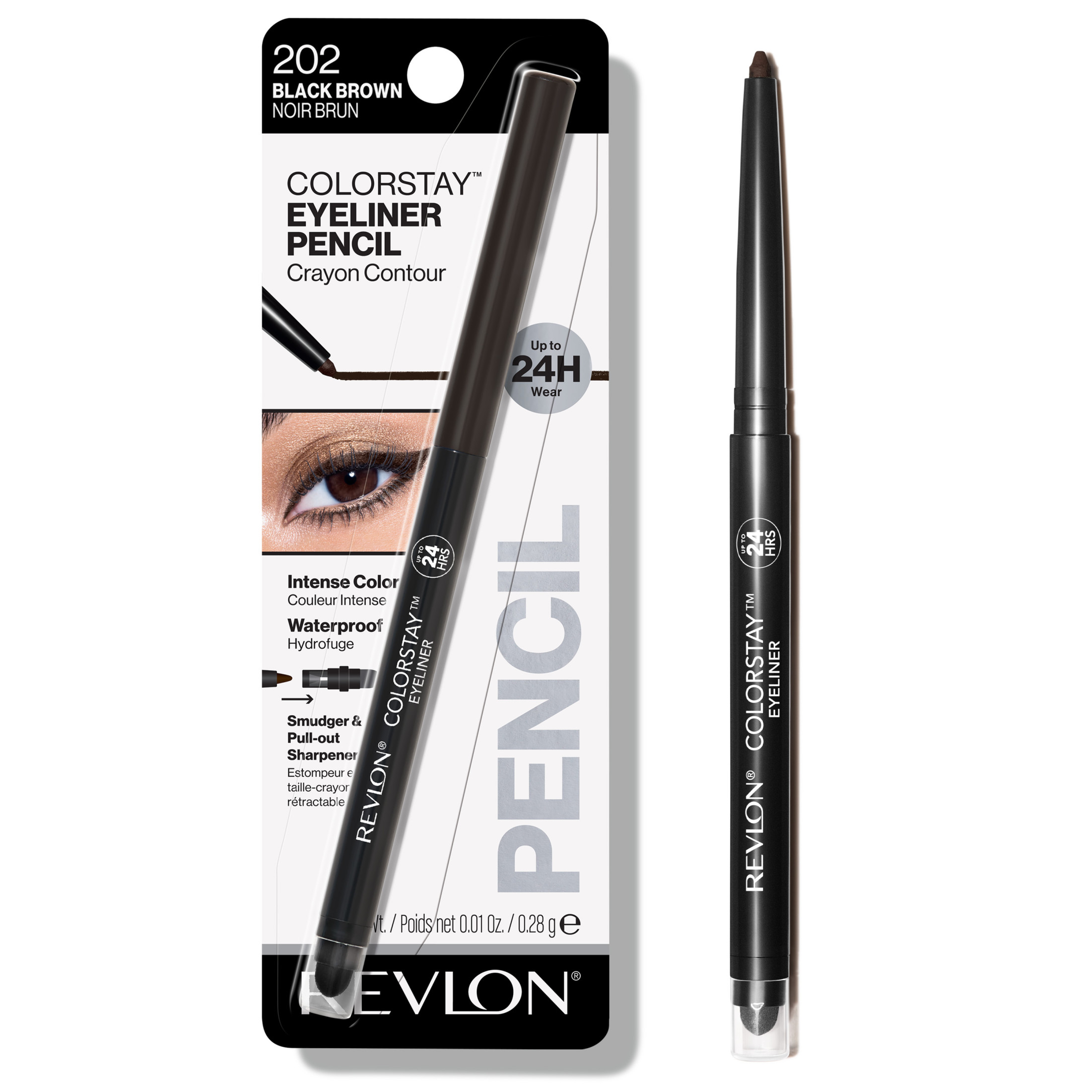 Revlon ColorStay Waterproof Eyeliner Pencil, 24HR Wear, Built-in Sharpener, 202 Black Brown, 0.01 oz - image 1 of 9