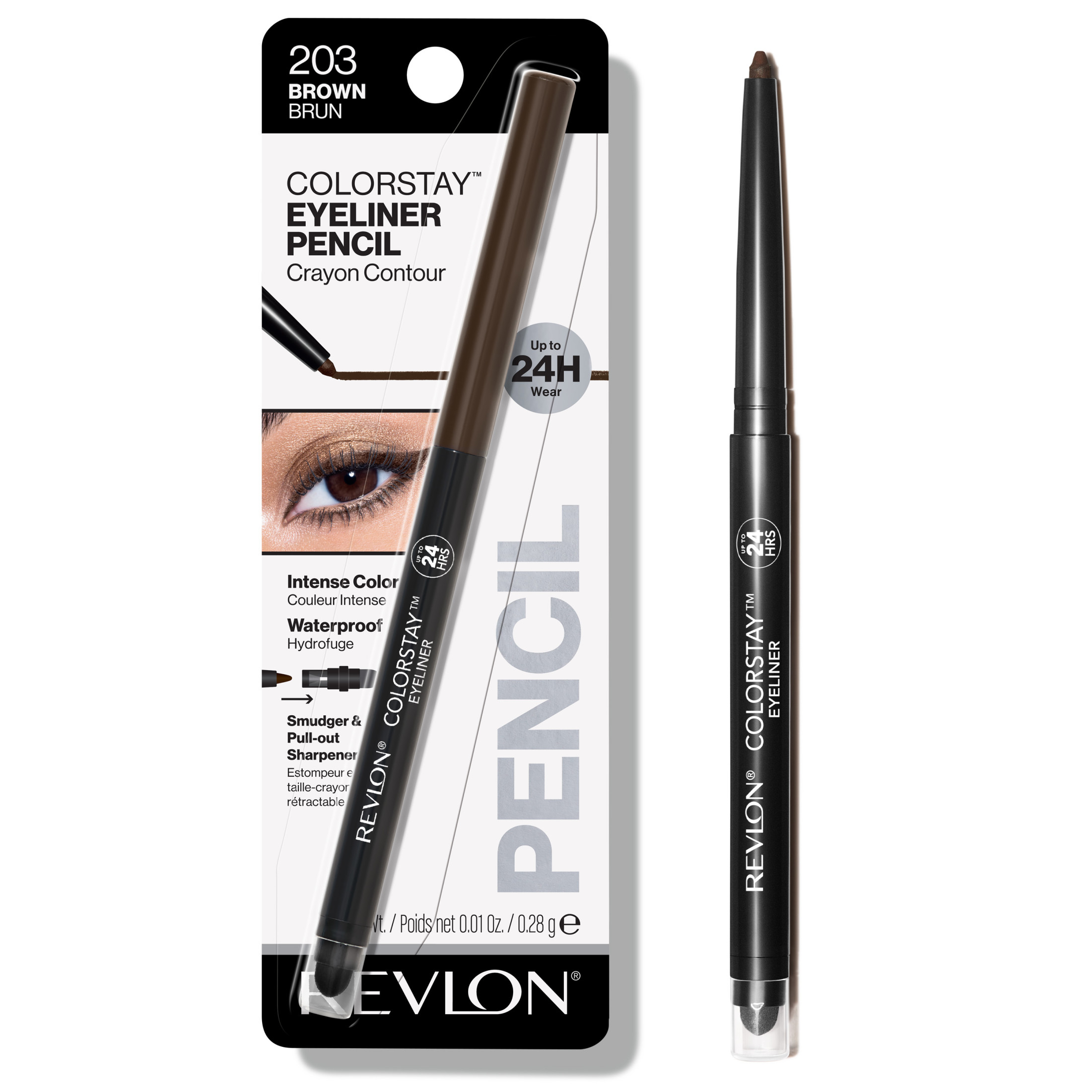 Revlon ColorStay Waterproof Eyeliner Pencil, 24HR Wear, Built-in Sharpener, 203 Brown, 0.01 oz - image 1 of 8