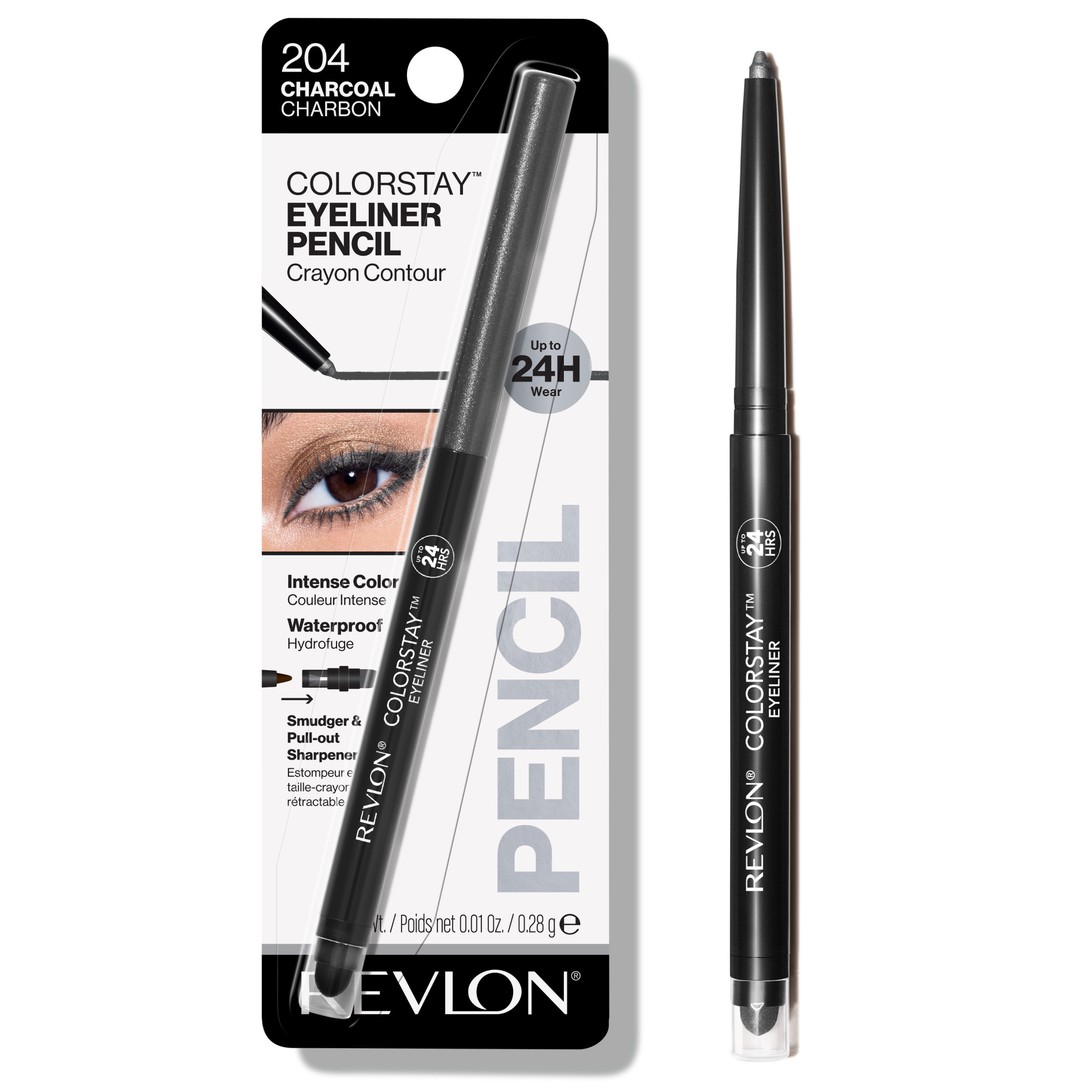 Revlon ColorStay Waterproof Eyeliner Pencil, 24HR Wear, Built-in Sharpener, 204 Charcoal, 0.01 oz - image 1 of 9