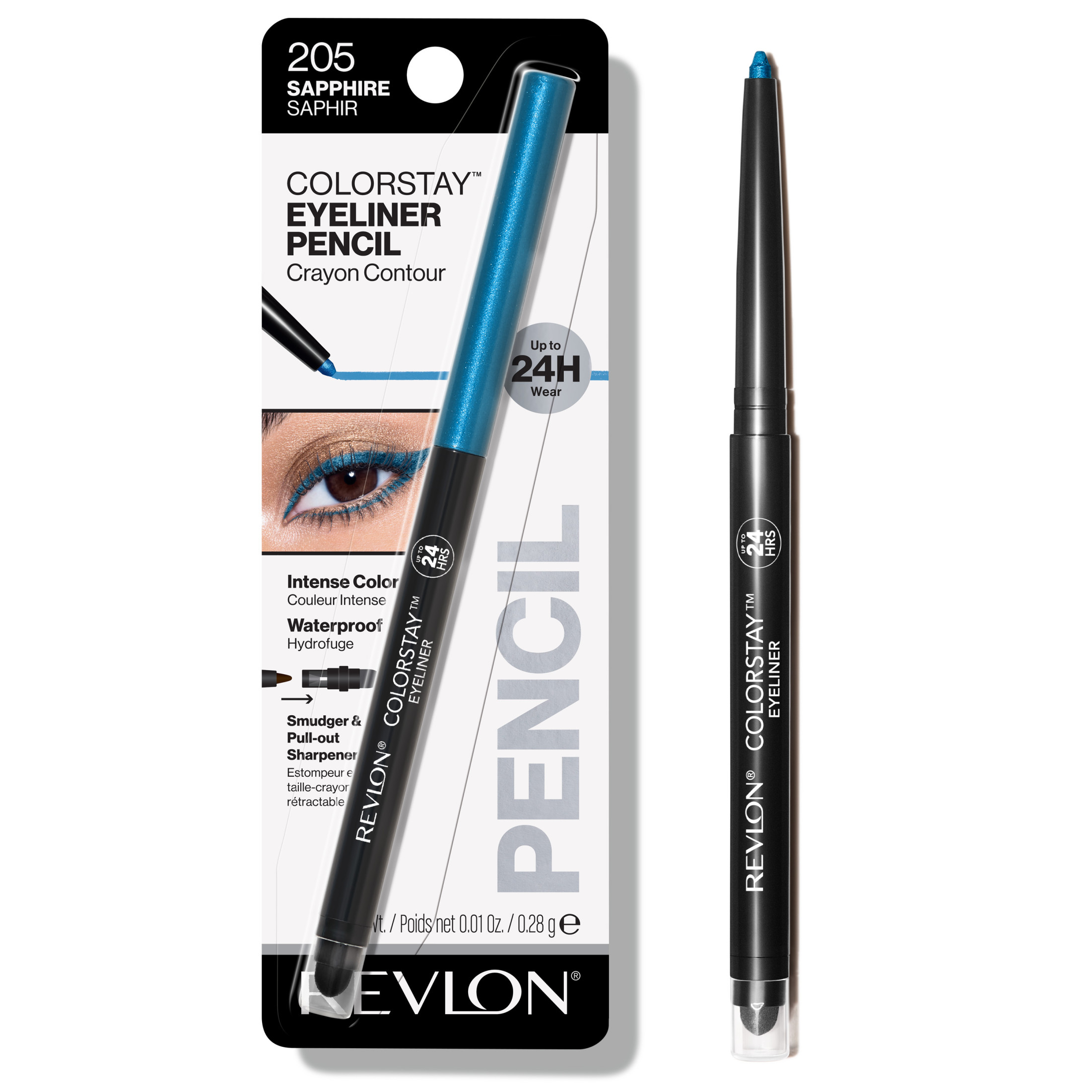Revlon ColorStay Waterproof Eyeliner Pencil, 24HR Wear, Built-in Sharpener, 205 Sapphire, 0.01 oz - image 1 of 9