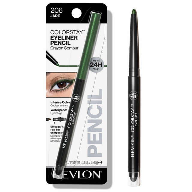 Revlon ColorStay Waterproof Eyeliner Pencil, 24HR Wear, Built-in Sharpener, 206 Jade, 0.01 oz