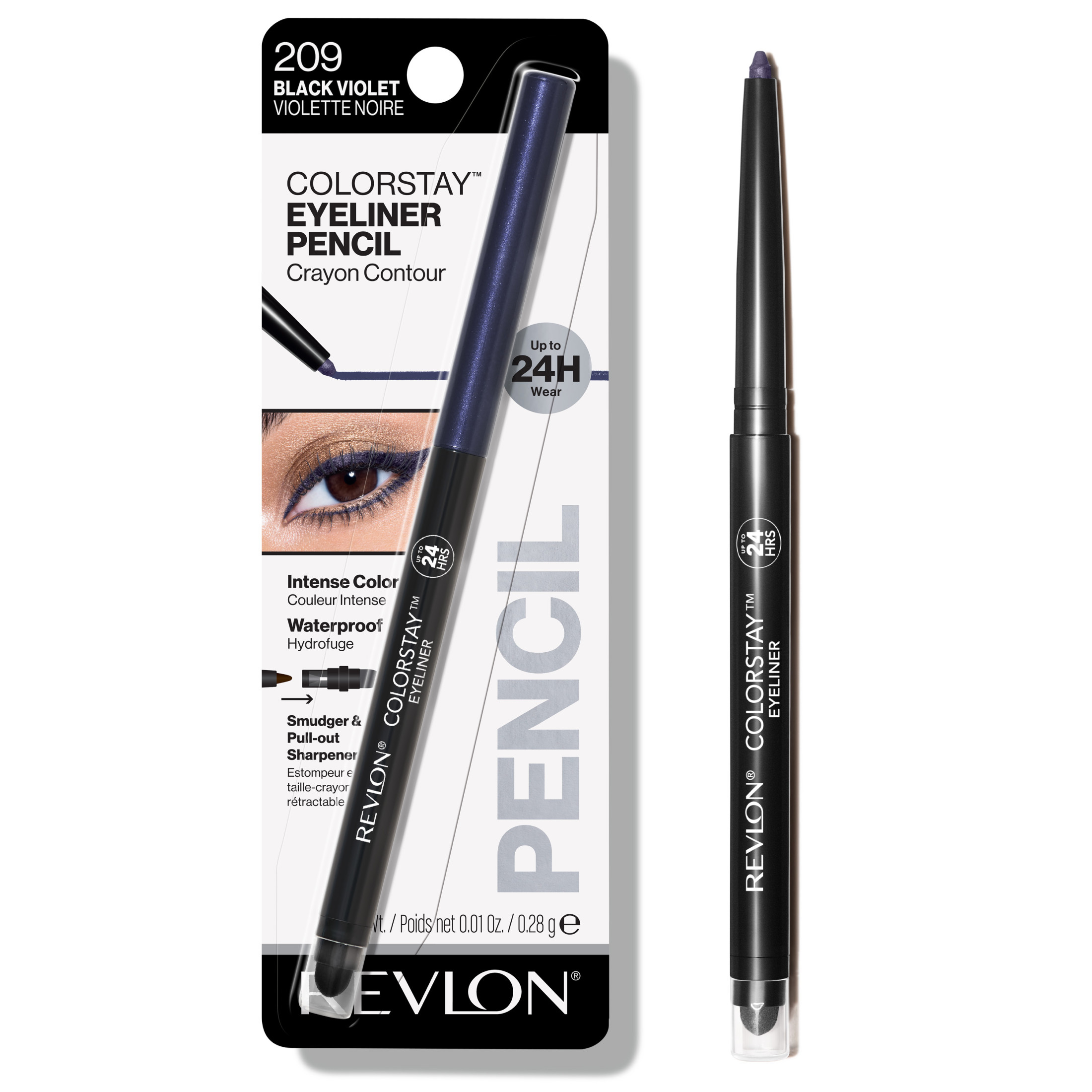 Revlon ColorStay Waterproof Eyeliner Pencil, 24HR Wear, Built-in Sharpener, 209 Black Violet, 0.01 oz - image 1 of 10