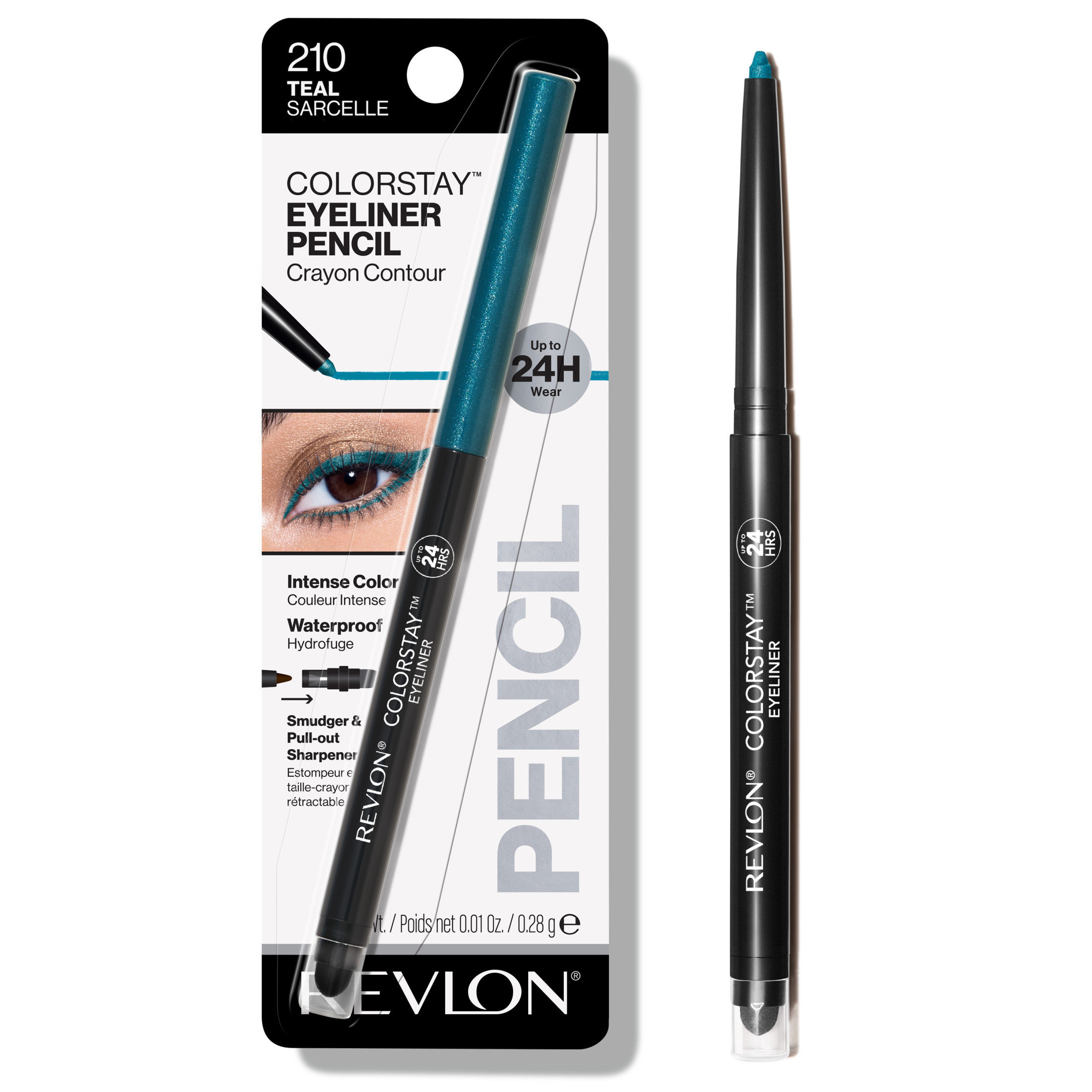 Revlon ColorStay Waterproof Eyeliner Pencil, 24HR Wear, Built-in Sharpener, 210 Teal, 0.01 oz - image 1 of 9