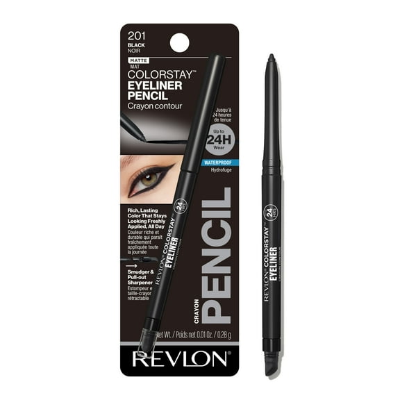 Revlon ColorStay Waterproof Eyeliner Pencil, Built-In Sharpener, 201 Black, 0.01 oz