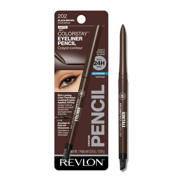 Revlon ColorStay Waterproof Eyeliner Pencil, Built-In Sharpener, 202 Black Brown, 0.01 oz