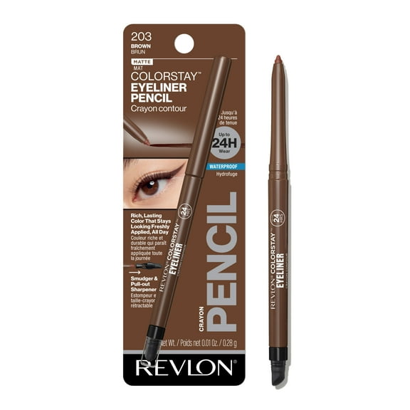Revlon ColorStay Waterproof Eyeliner Pencil, Built-In Sharpener, 203 Brown, 0.01 oz