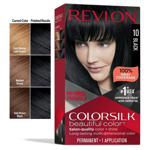 Revlon Colorsilk Beautiful Color Long Lasting Permanent Hair Color, 010 Black