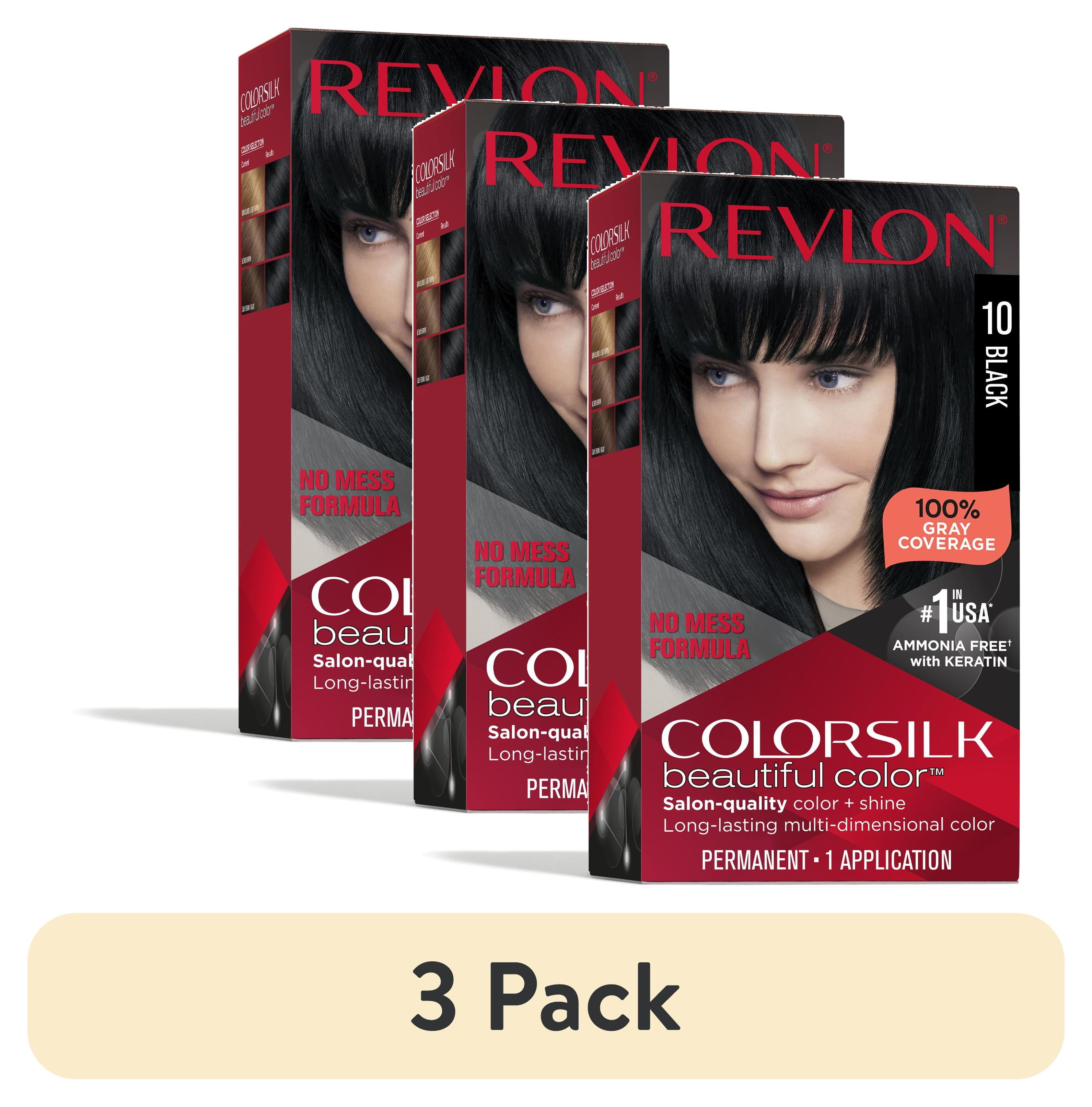 (3 pack) Revlon ColorSilk Permanent Hair Color, Bond Repair Complex, 10 Black, 1 pack  (图1) (3 pack) Revlon ColorSilk Permanent Hair Color, Bond Repair Complex, 10 Black, 1 pack  (图1)