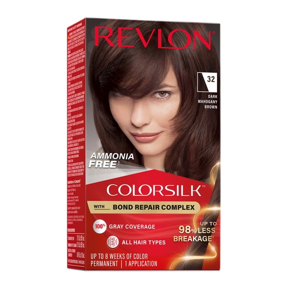 Revlon ColorSilk Permanent Hair Color, Bond Repair Complex, 32 Dark Mahogany Brown, 1 pack