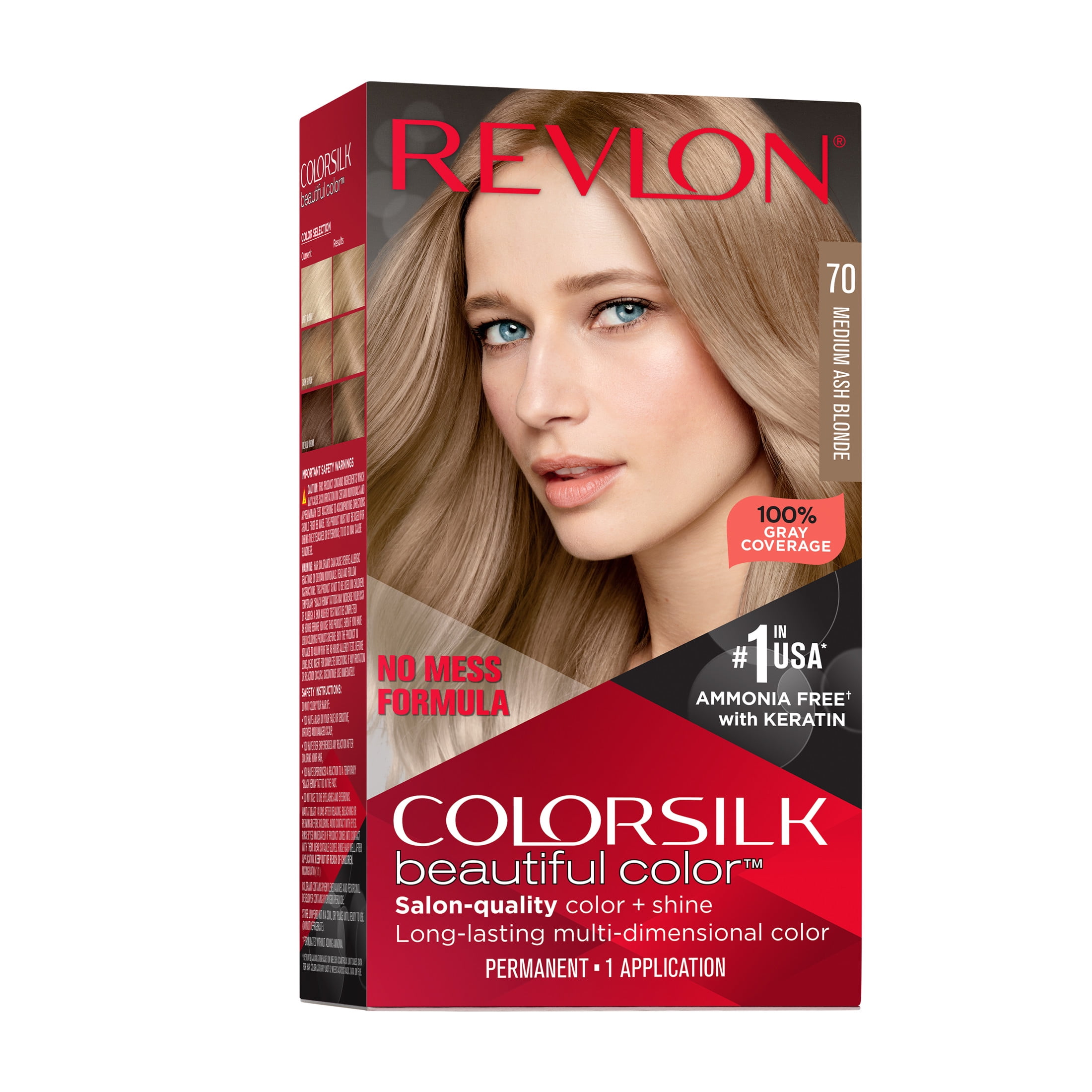 Revlon ColorSilk Beautiful Color Long Lasting Permanent Hair Color, 070 Medium Ash Blonde, 1 pack