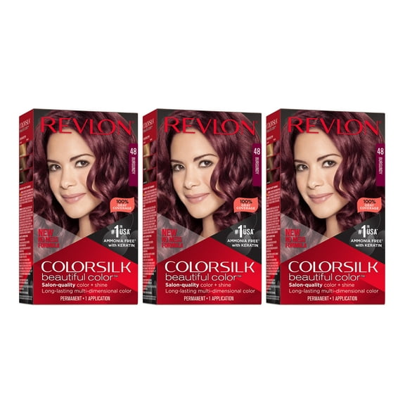 Revlon Colorsilk Beautiful Color Permanent Hair Color 3 Pack, 048 Burgundy, 3 Pack