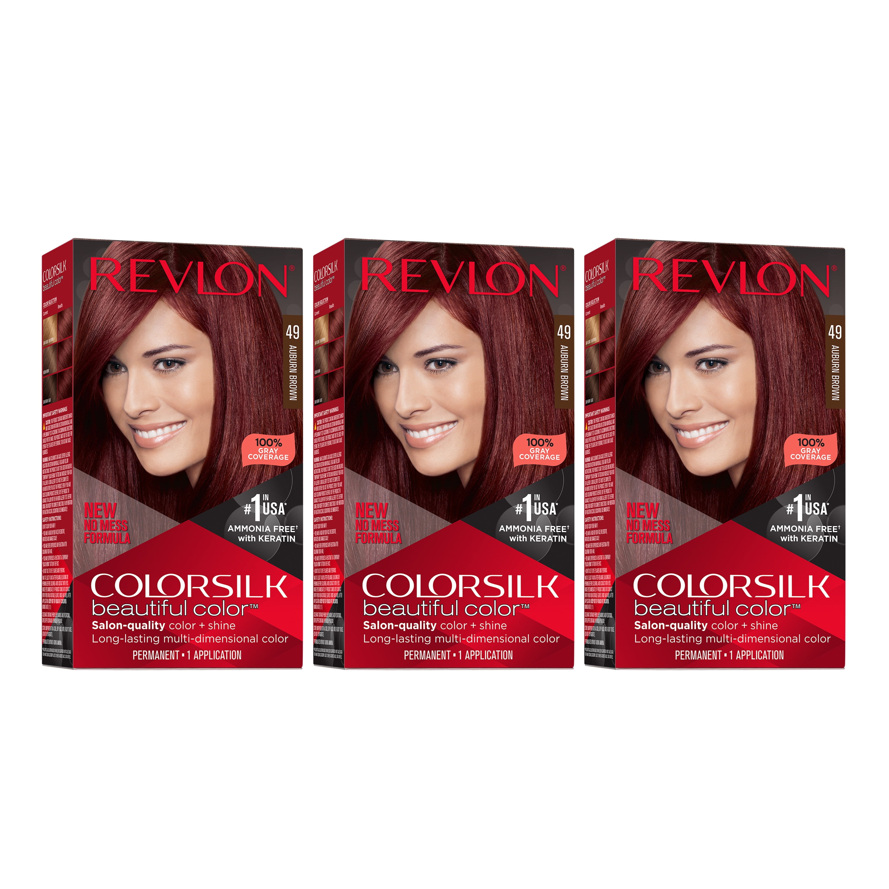 Revlon Colorsilk Beautiful Color Permanent Hair Color 3 Pack, 049 ...
