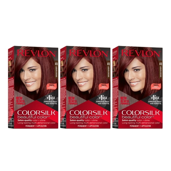 Revlon Colorsilk Beautiful Color Permanent Hair Color 3 Pack, 049 Auburn Brown, 3 Pack