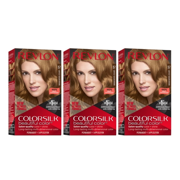 Revlon Colorsilk Beautiful Color Permanent Hair Color 3 Pack, 057 Lightest Golden Brown, 3 Pack