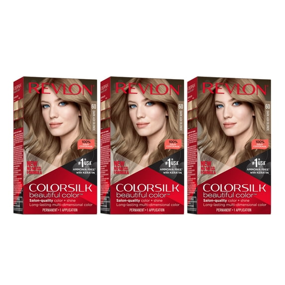 Revlon Colorsilk Beautiful Color Permanent Hair Color 3 Pack, 060 Dark Ash Blonde, 3 Pack