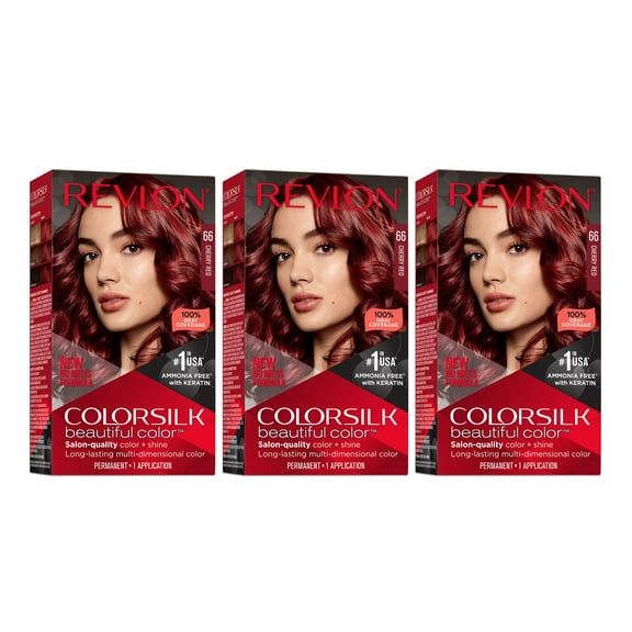 Revlon Colorsilk Beautiful Color Permanent Hair Color 3 Pack, 066 Cherry Red, 3 Pack