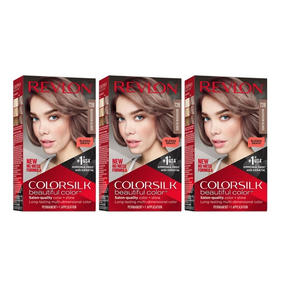 Revlon Colorsilk Beautiful Color Permanent Hair Color 3 Pack, 72B Mushroom Blonde, 3 Pack