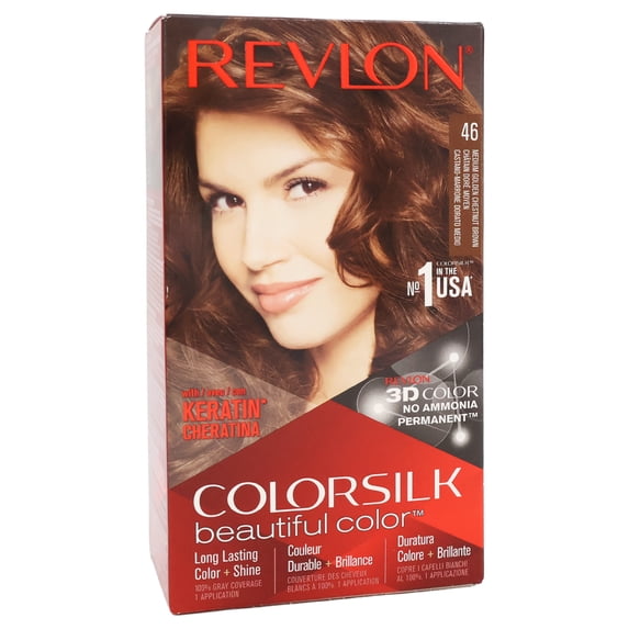 Revlon Colorsilk Beautiful Color Permanent Hair Color 46 Medium Golden Chestnut Brown, Pack of 3