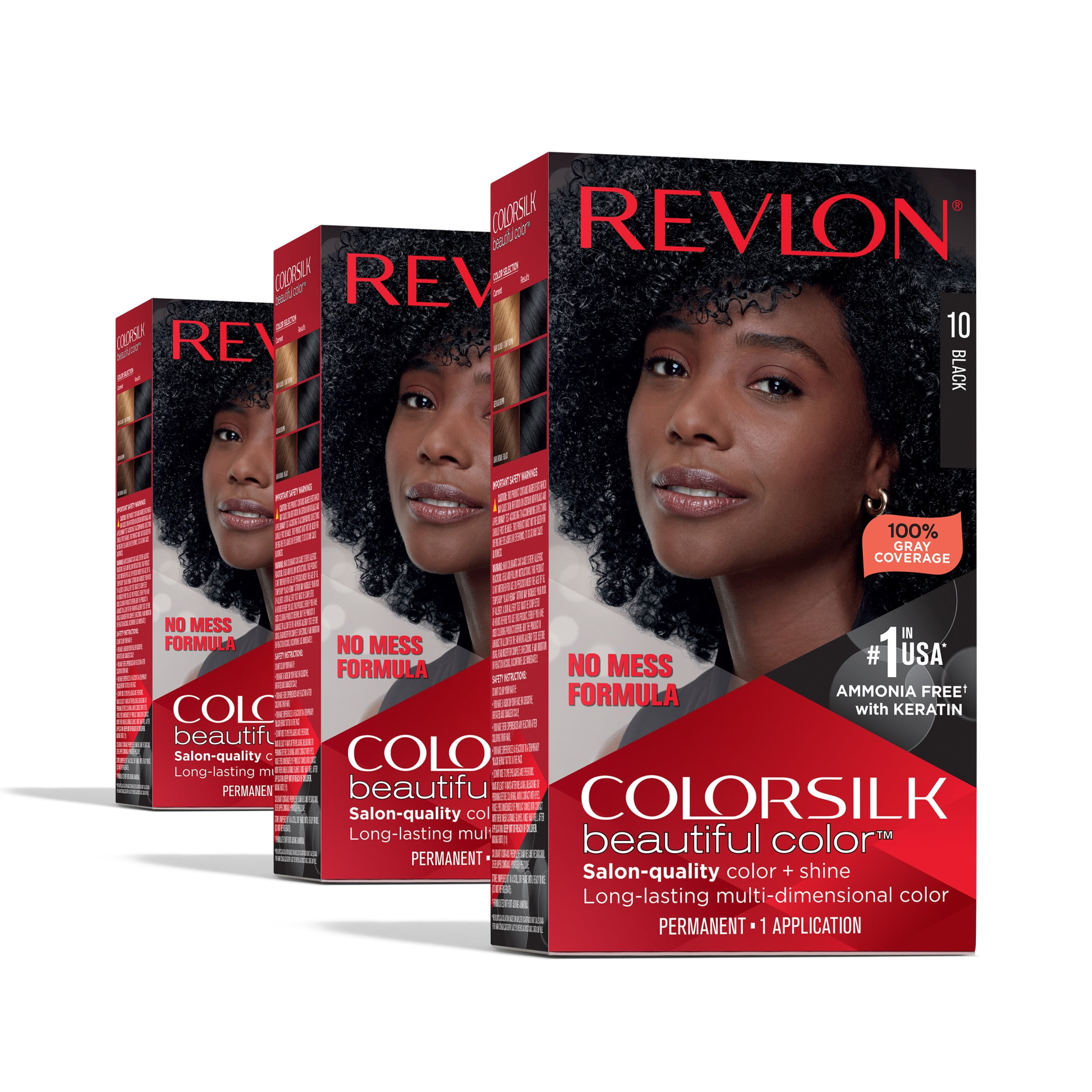 Revlon ColorSilk Beautiful Color Permanent Hair Color 3 Pack, Black, 3 Pack Revlon ColorSilk Beautiful Color Permanent Hair Color 3 Pack, Black, 3 Pack