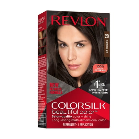 Revlon Colorsilk Beautiful Color Permanent Hair Color, Long-Lasting High-Definition Color, Shine & Silky Softness with 100% Gray Coverage, Ammonia Free, 020 Brown Black, 1 Pack