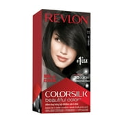 Revlon Colorsilk Beautiful Color Permanent Hair Dye, Dark Brown, At-Home Full Coverage Application Kit, 11 Soft Black, 1 count