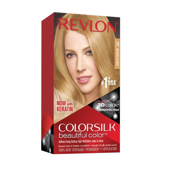 Revlon Colorsilk Beautiful Color Permanent Hair Dye with Keratin, 74 Medium Blonde