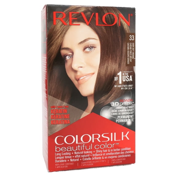 Revlon Colorsilk Beautiful Permanent Hair Color, 33 Dark Soft Brown, 3 Pack