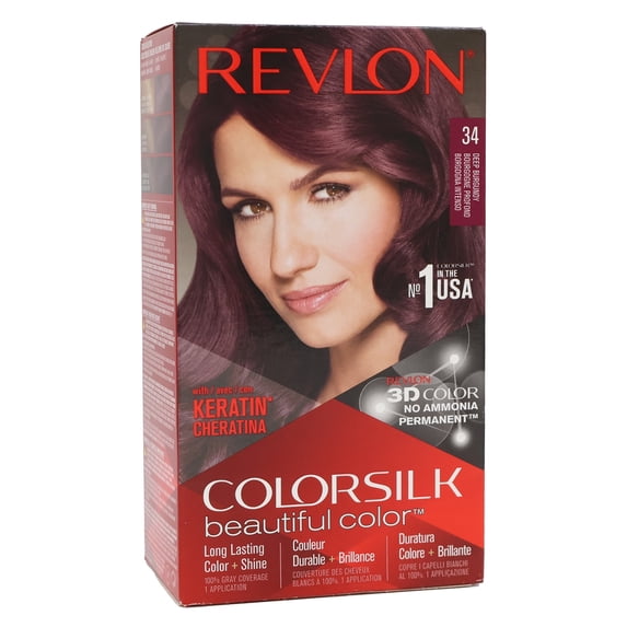Revlon Colorsilk Beautiful Permanent Hair Color, 34 Deep Burgundy, 3 Pack