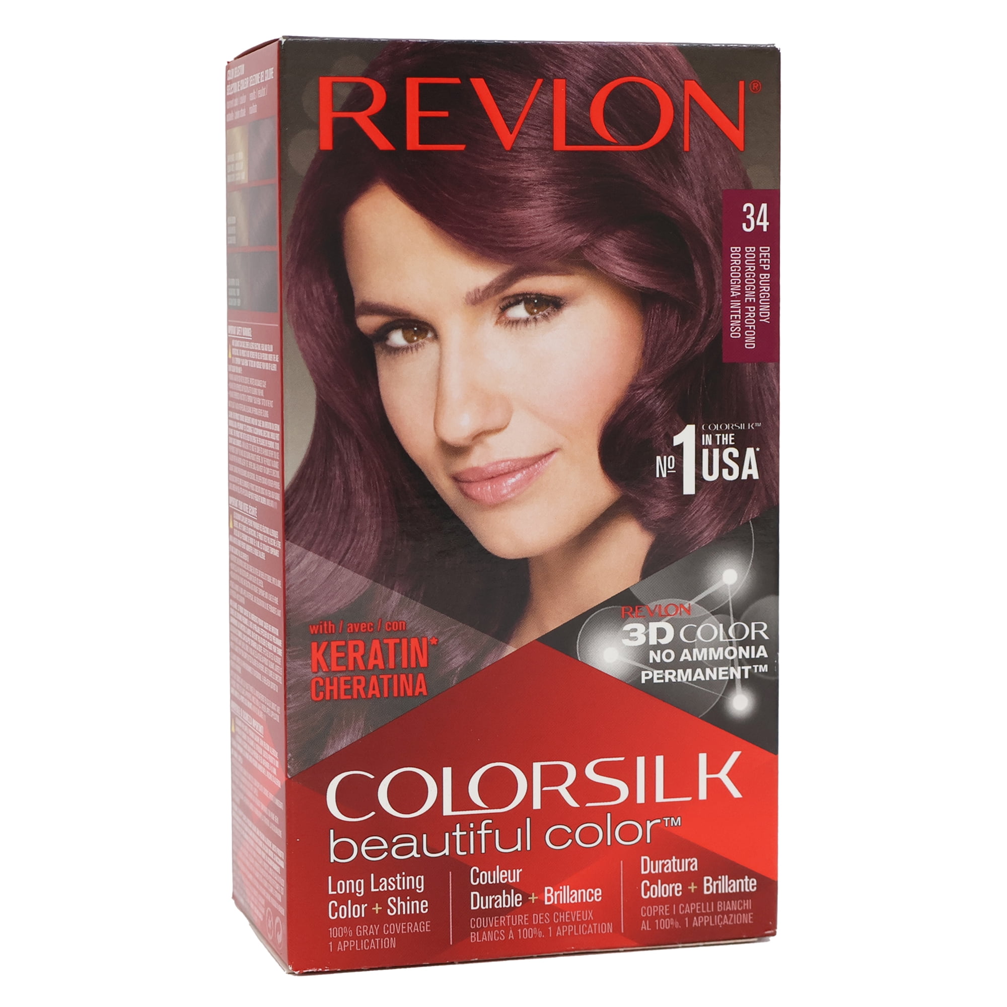 Revlon Colorsilk Beautiful Permanent Hair Color, 34 Deep Burgundy, 3 ...