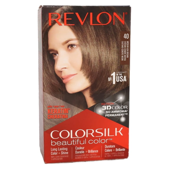 Revlon Colorsilk Beautiful Permanent Hair Color, 40 Medium Ash Brown, 3 Pack