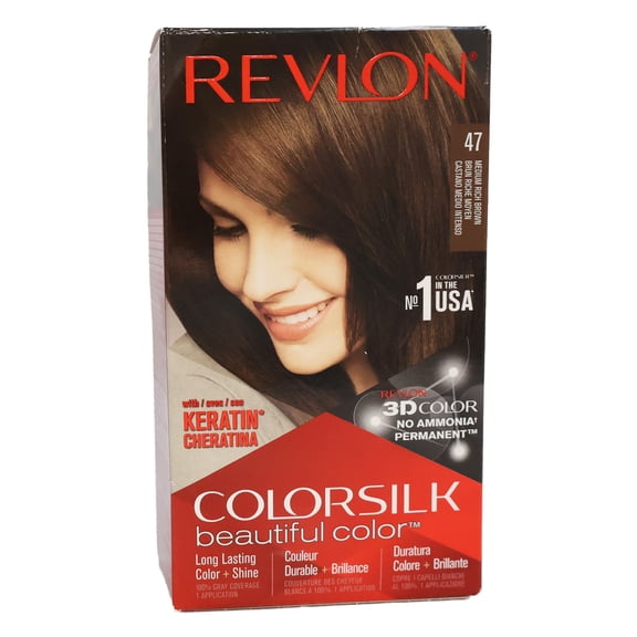 Revlon Colorsilk Beautiful Permanent Hair Color, 47 Medium Rich Brown, 12 Pack