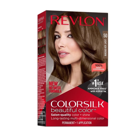 Revlon Colorsilk Beautiful Permanent Hair Color, 50 Light Ash Brown, 3 Pack