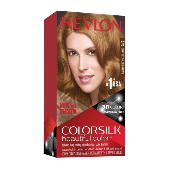 Revlon Colorsilk Beautiful Permanent Hair Color, 57 Lightest Golden Brown, 6 Pack