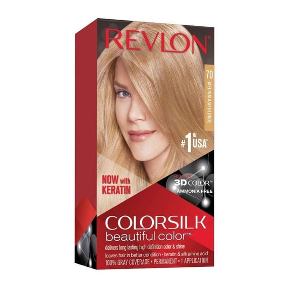 Revlon Colorsilk Beautiful Permanent Hair Color, 70 Medium Ash Blonde, 6 Pack