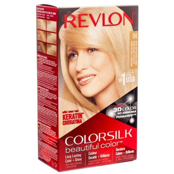 Revlon Colorsilk Beautiful Permanent Long Lasting Color Hair Dye with 3D Color and Keratin, 04 Ultra Light Natural Blonde, 2 PACK
