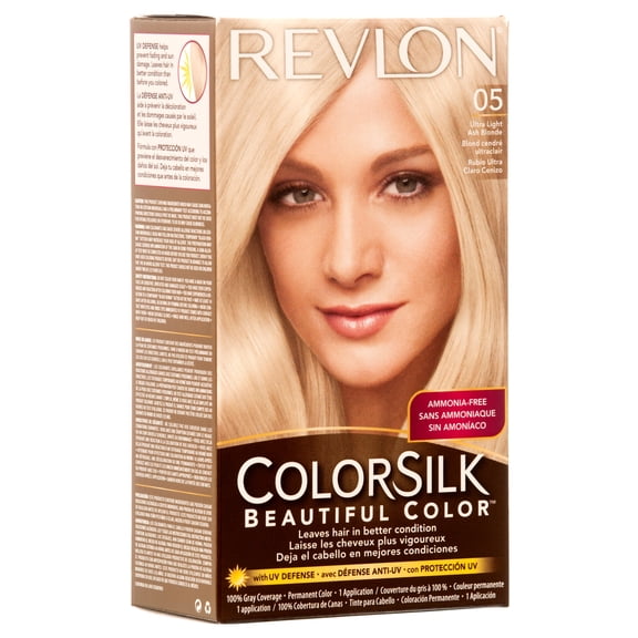 Revlon Colorsilk Beautiful Permanent Long Lasting Color Hair Dye with 3D Color and Keratin, 05 Ultra Light Ash Blonde, 2 PACK