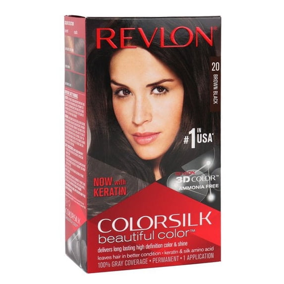Revlon Colorsilk Beautiful Permanent Long Lasting Color Hair Dye with 3D Color and Keratin, 20 Brown Black, 12 PACK
